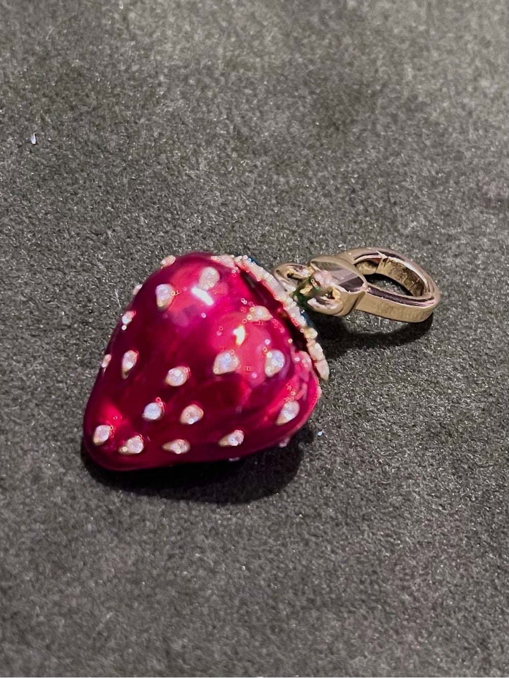 Juicy Couture Strawberry Crystal Charm Gold Tone Enamel Y2K Collectible — jewelry clasp loop and hardware closeup