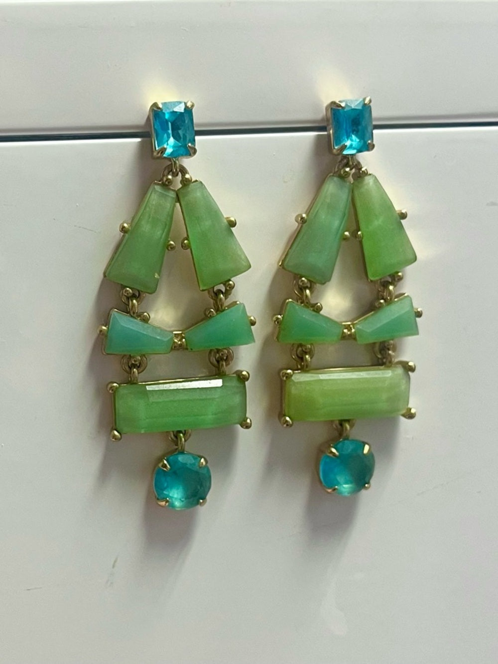 Kate Spade Mint Green & Teal Chandelier Drop Earrings – Gold Tone Statement Pair — gold tone jewelry craftsmanship