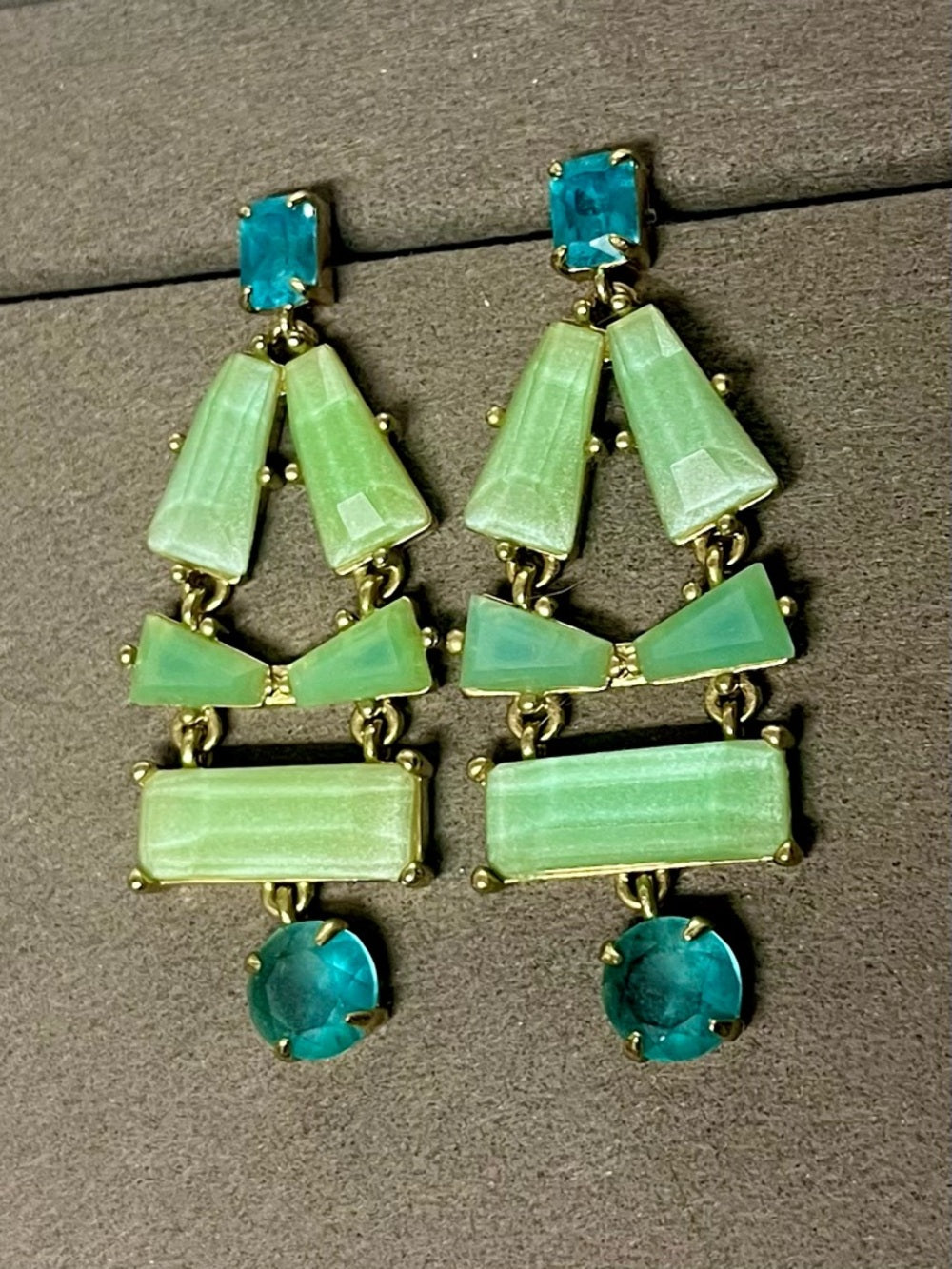 Kate Spade Mint Green & Teal Chandelier Drop Earrings – Gold Tone Statement Pair — jewelry closure and wearable hardware