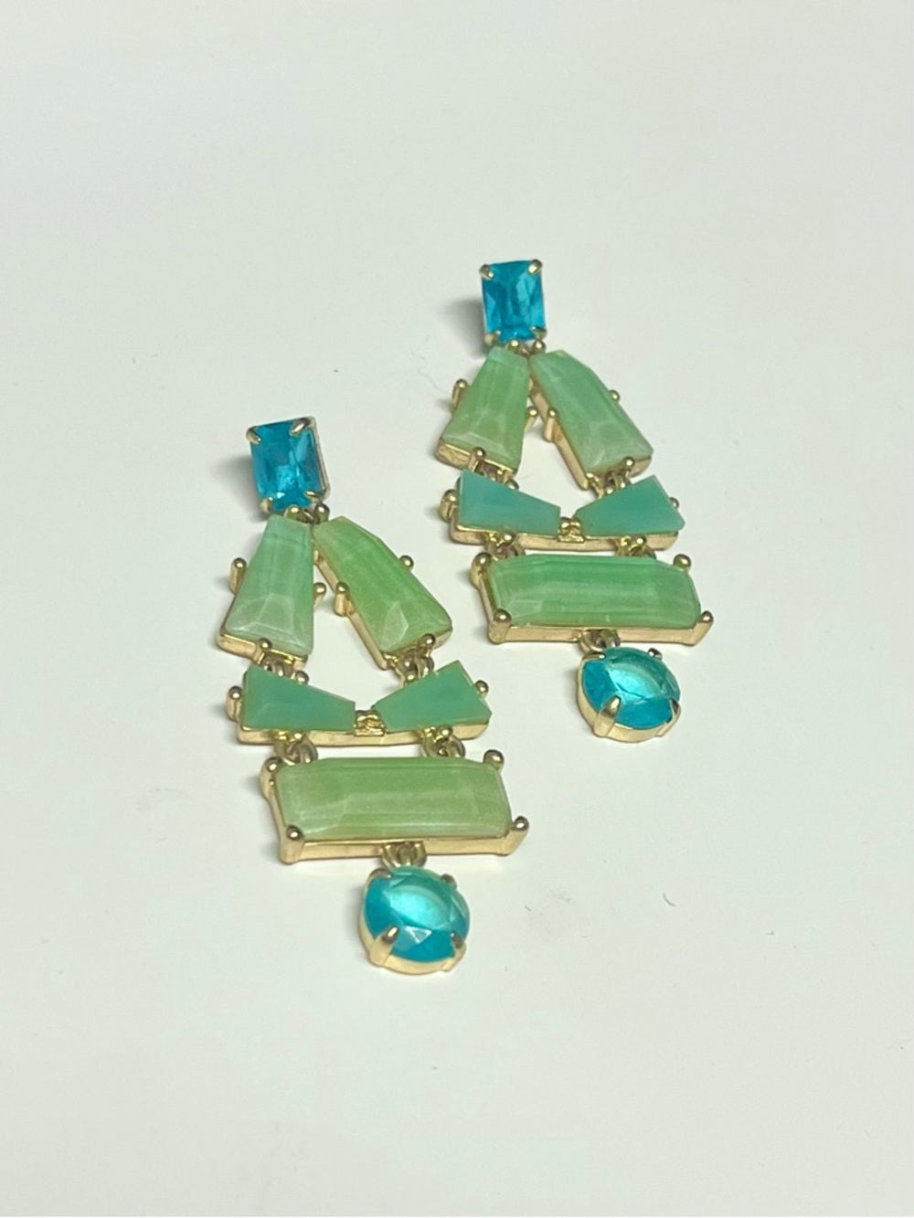 Kate Spade Mint Green & Teal Chandelier Drop Earrings – Gold Tone Statement Pair — jewelry back setting and fastening