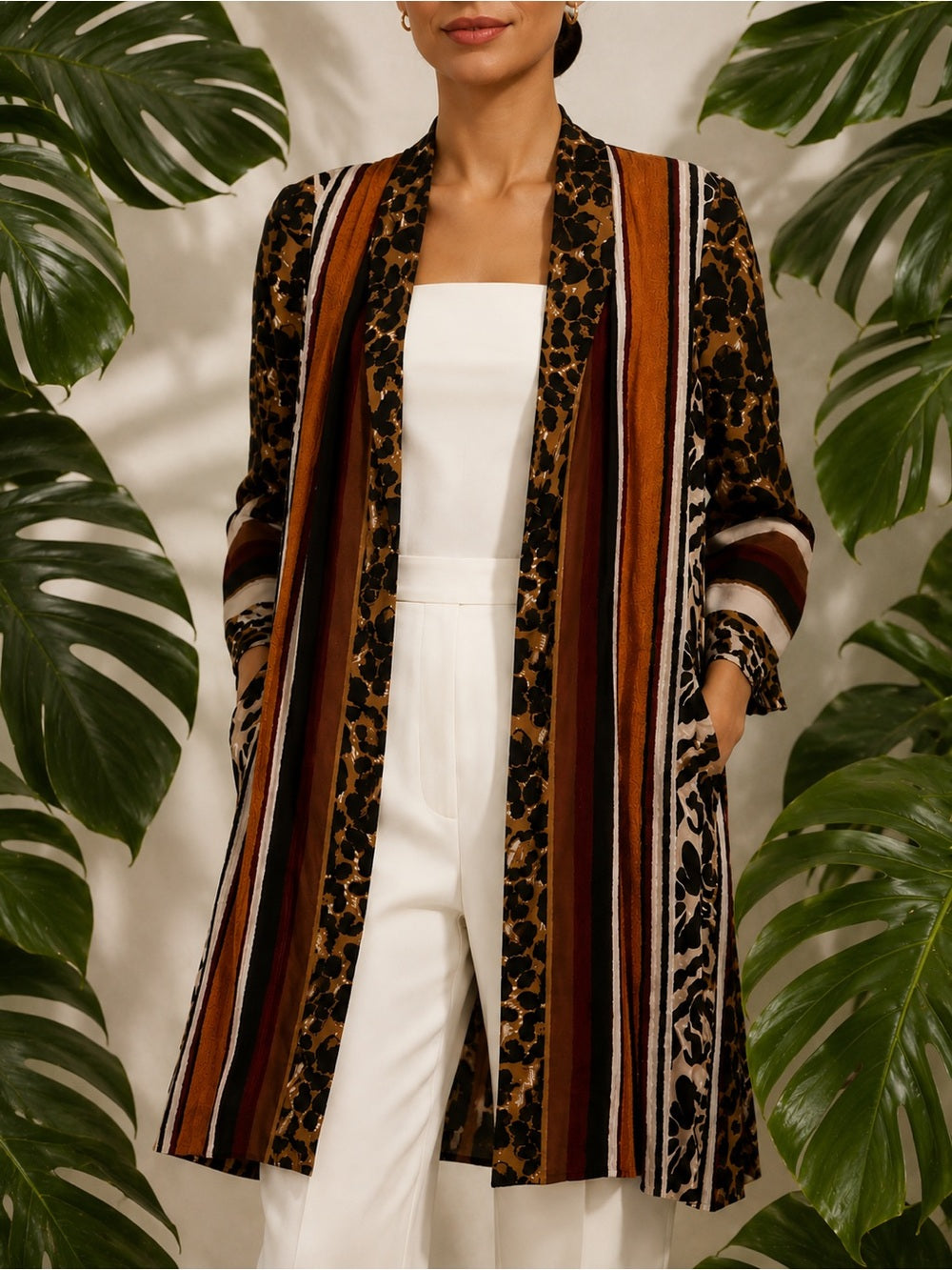Kobi Halperin Mixed Print Longline Open Cardigan Jacket - Animal Print — luxury accessory color and texture