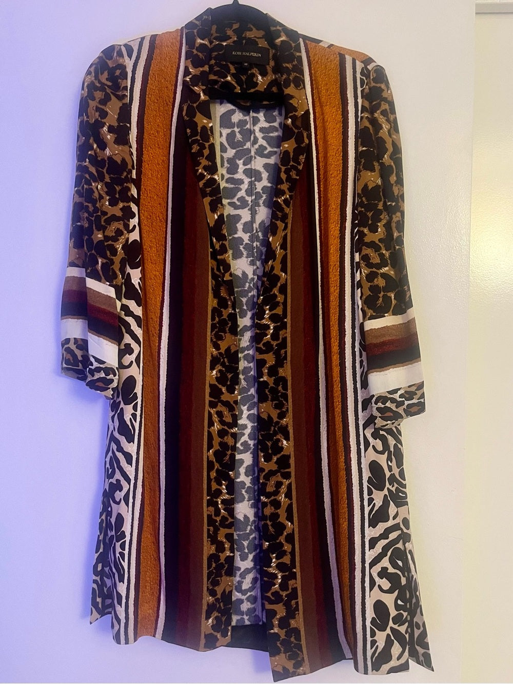Kobi Halperin Mixed Print Longline Open Cardigan Jacket - Animal Print — signature hardware and design detail