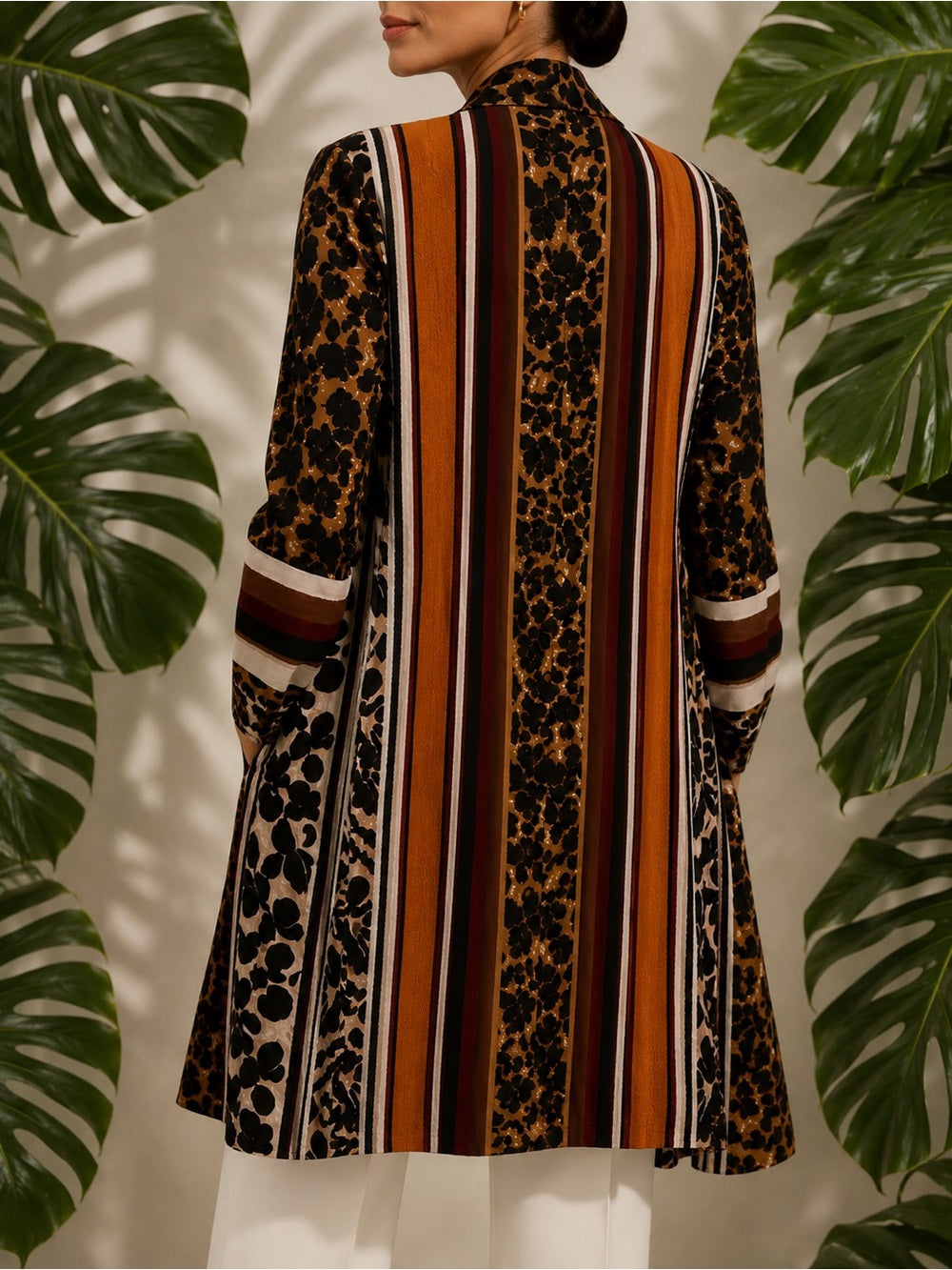 Kobi Halperin Mixed Print Longline Open Cardigan Jacket - Animal Print — construction and craftsmanship closeup