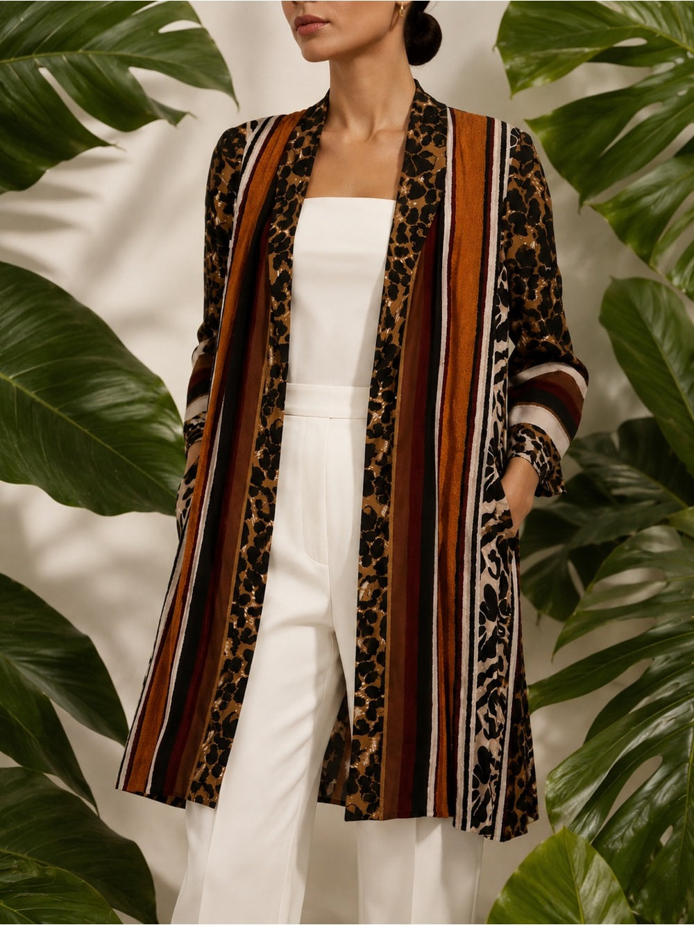 Kobi Halperin Mixed Print Longline Open Cardigan Jacket - Animal Print — designer product silhouette and material