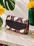 Kotur Pink Python Snakeskin Clutch – Exotic Foldover Evening Bag w Black Accent — designer exotic leather handbag silhouette