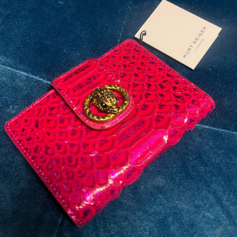 Kurt Geiger Fuchsia Snake-Embossed Wallet and Belt with Antique Gold Hardware
