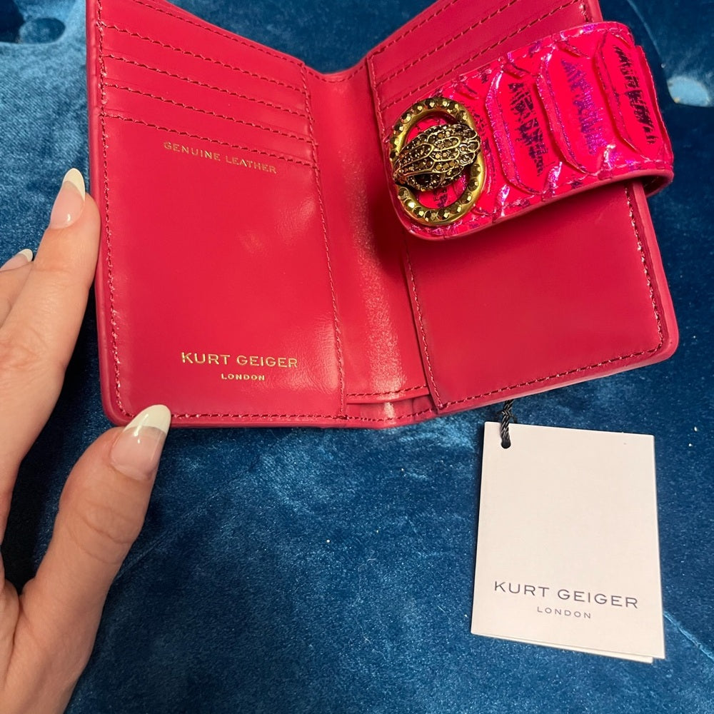 Kurt Geiger Fuchsia Snake-Embossed Wallet and Belt with Antique Gold Hardware