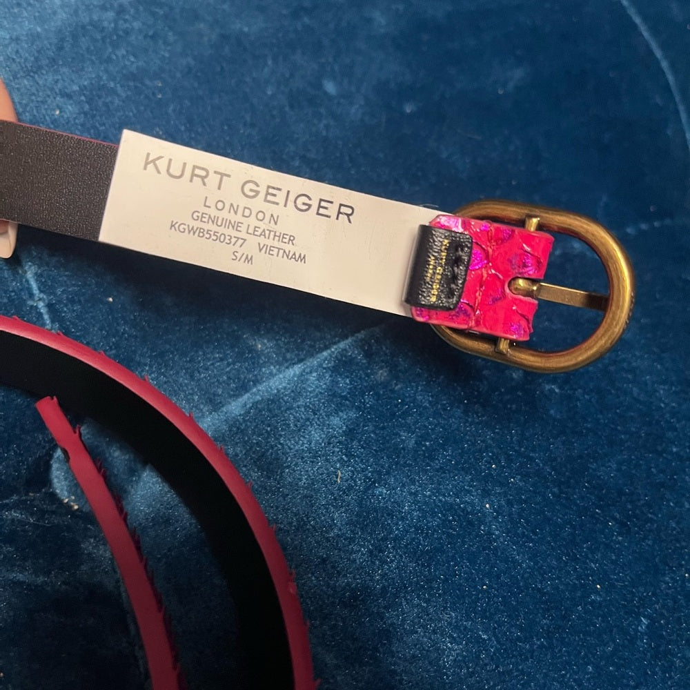 Kurt Geiger Fuchsia Snake-Embossed Wallet and Belt with Antique Gold Hardware