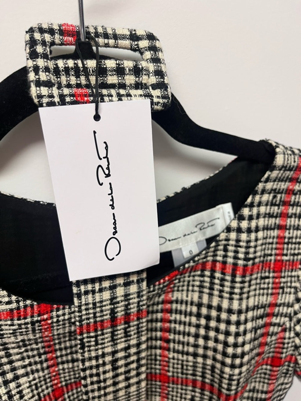 Oscar de la Renta Tartan Tweed Midi Dress Belted Asymmetric Hem Dress