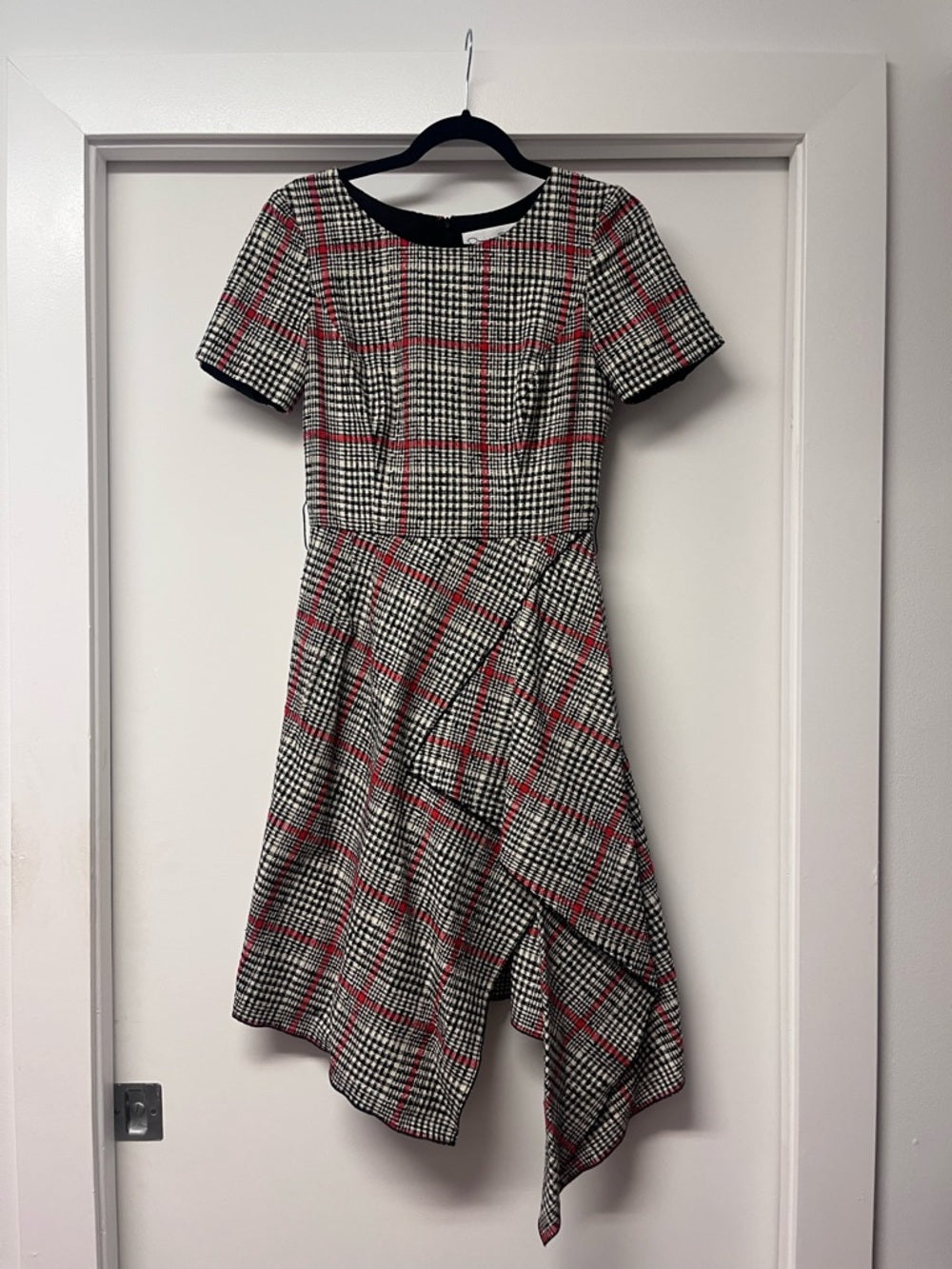 Oscar de la Renta Tartan Tweed Midi Dress Belted Asymmetric Hem Dress
