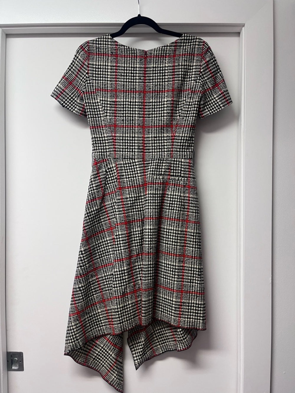 Oscar de la Renta Tartan Tweed Midi Dress Belted Asymmetric Hem Dress