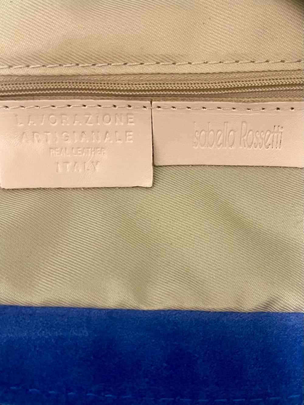 Isabella Rossetti Thea27 Blue Suede Bamboo-Handle Tote w Adjustable Strap