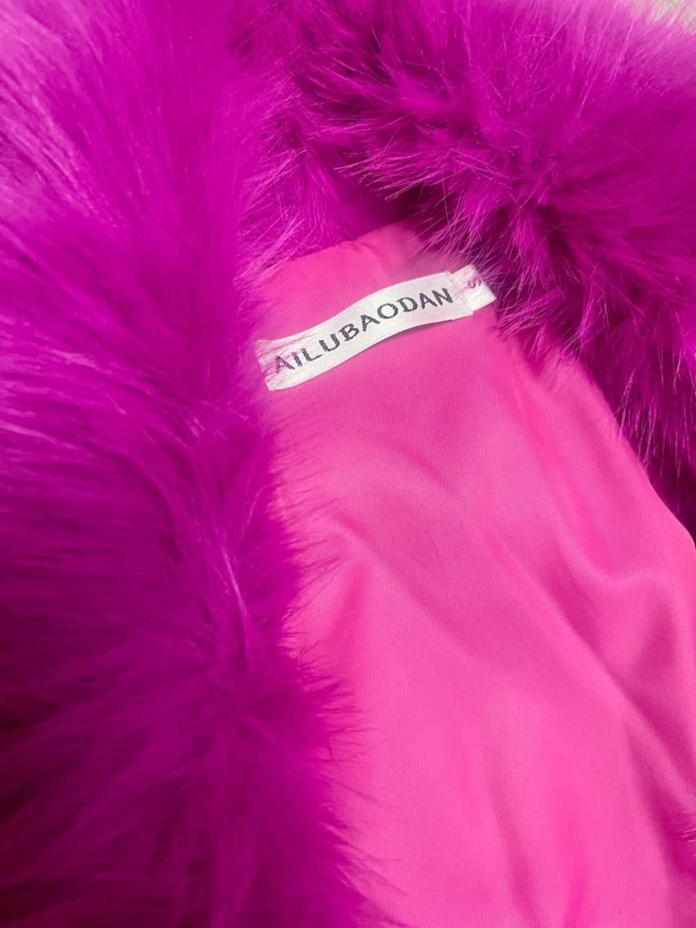 Vibrant Fuchsia Fluffy Faux Fur Overcoat, Outwear Parka Long Coat w Pockets