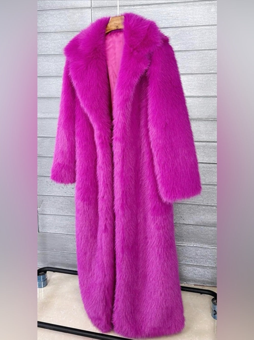 Vibrant Fuchsia Fluffy Faux Fur Overcoat, Outwear Parka Long Coat w Pockets