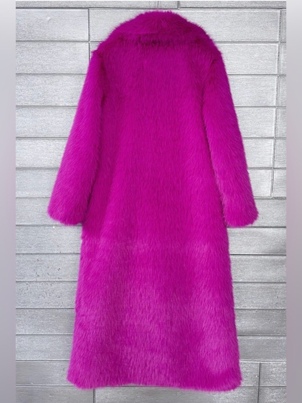 Vibrant Fuchsia Fluffy Faux Fur Overcoat, Outwear Parka Long Coat w Pockets