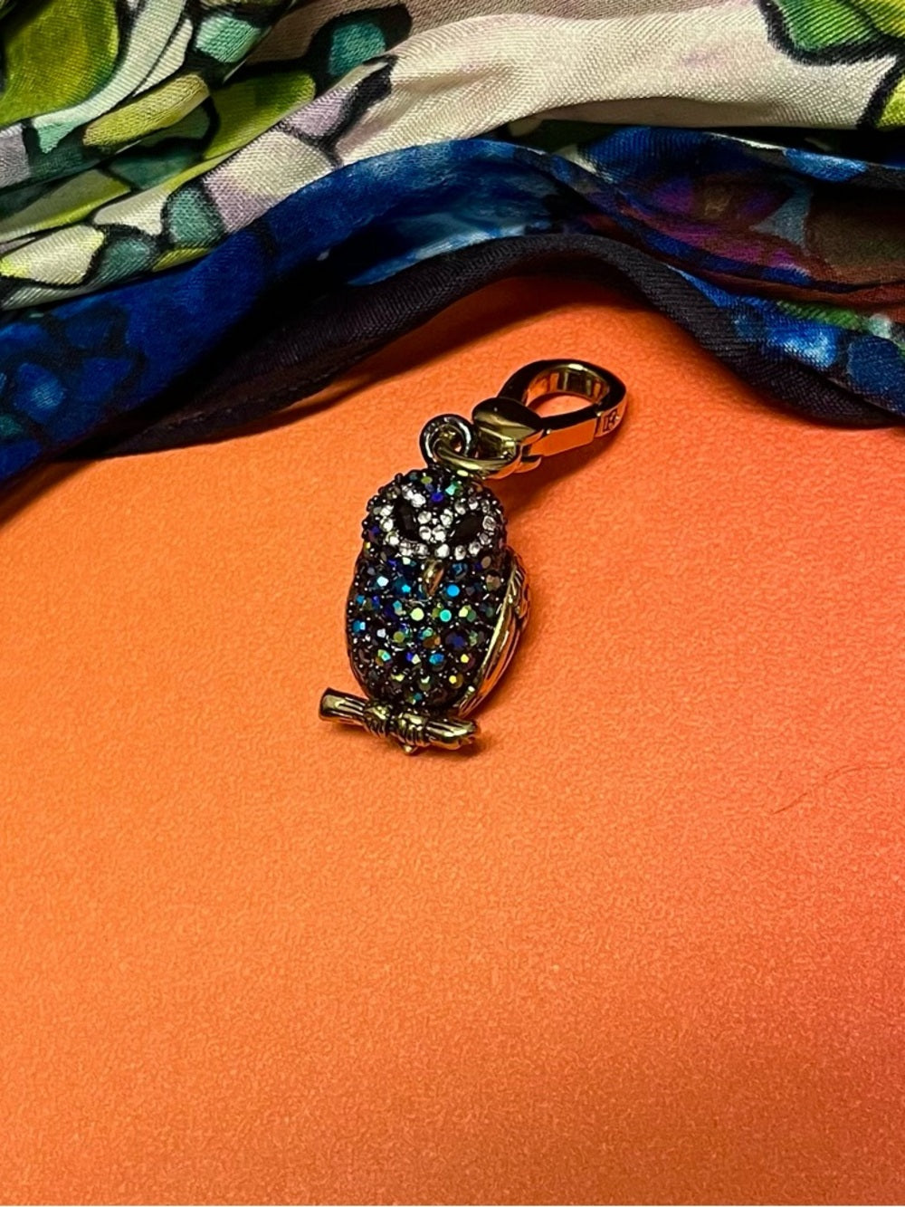 Juicy Couture Pave Crystal Owl Charm - Multicolor Stones with Gold Tone