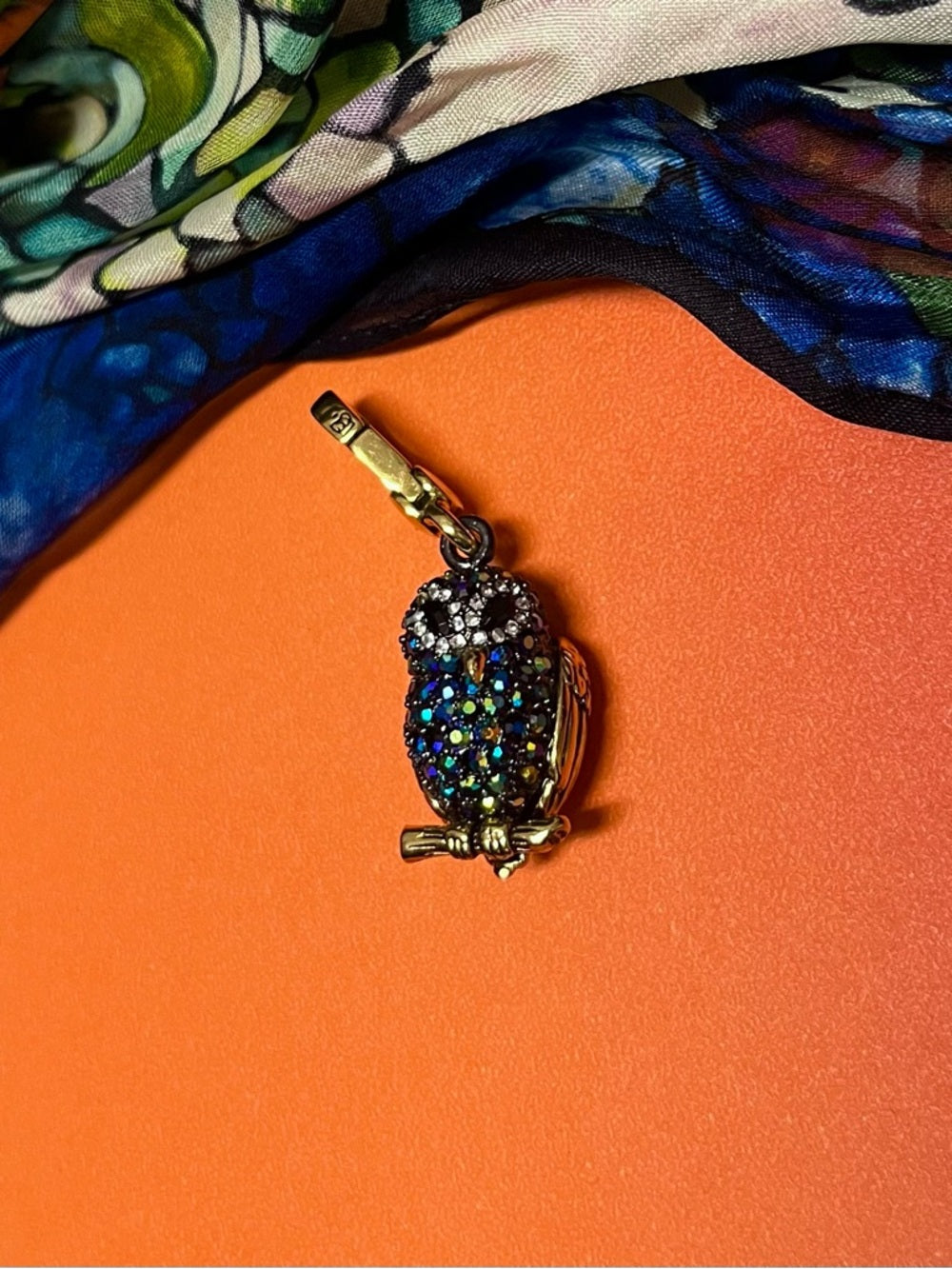 Juicy Couture Pave Crystal Owl Charm - Multicolor Stones with Gold Tone