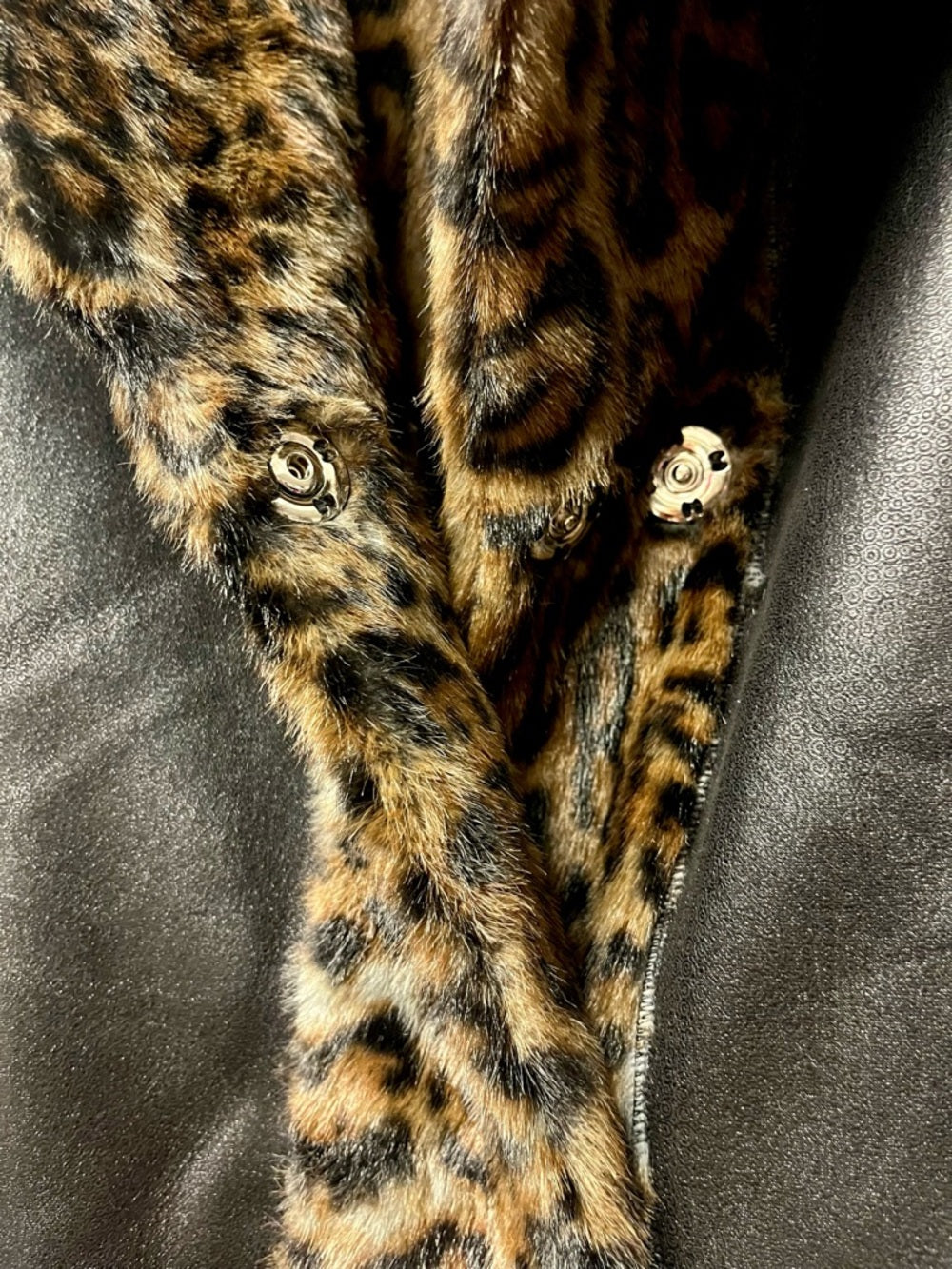 La Fiorentina Reversible Faux Fur Leopard & Black Leather Long Maxi Trench Coat