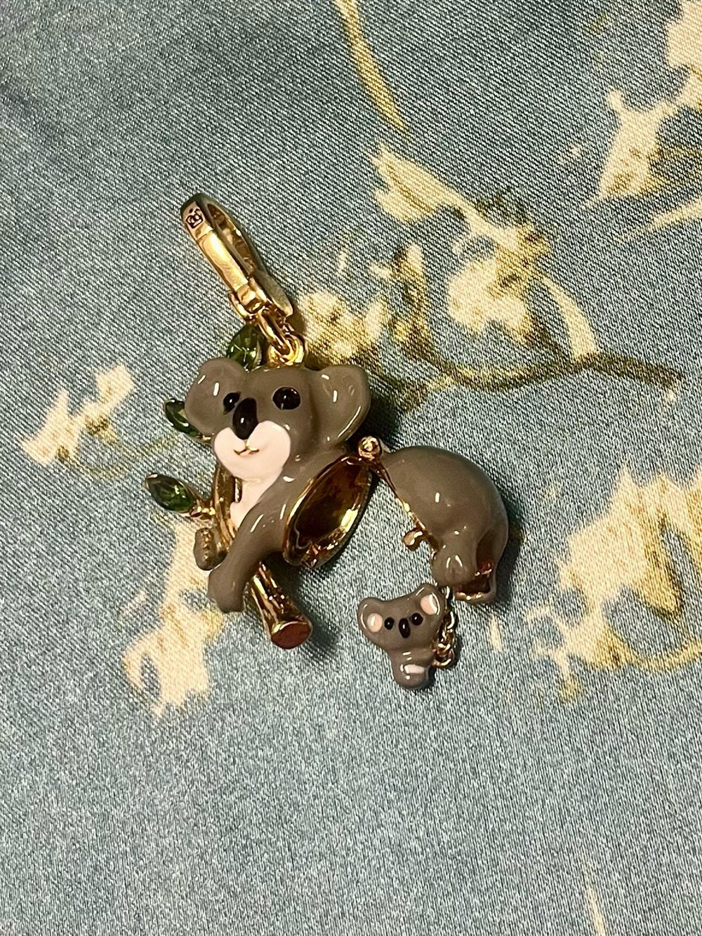 Juicy Couture Koala Charm/Pendant in Gray and Gold w Eucalyptus and Baby Koala