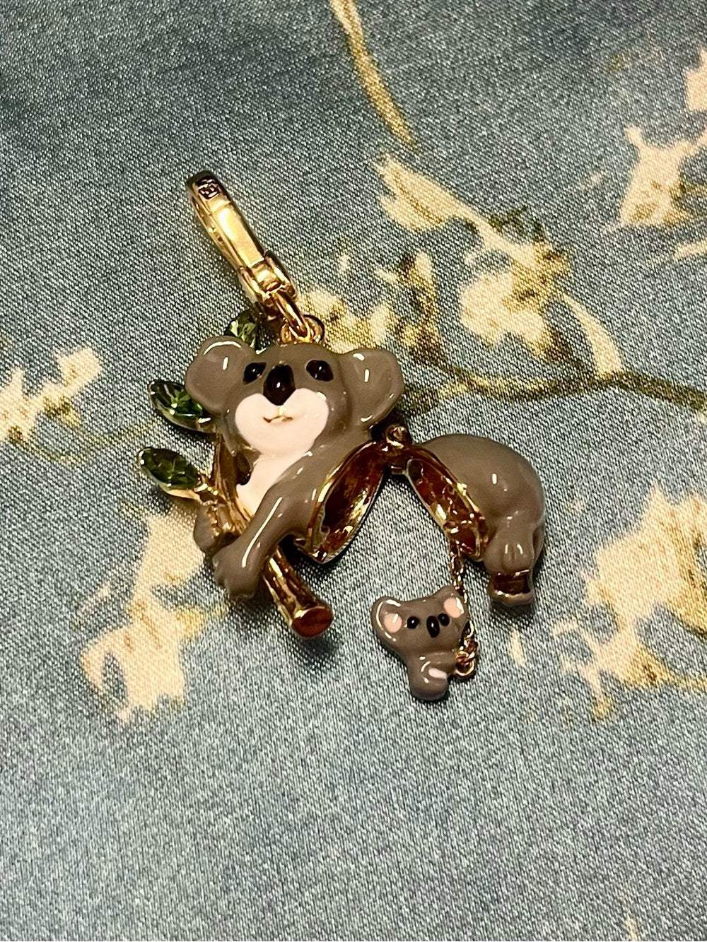 Juicy Couture Koala Charm/Pendant in Gray and Gold w Eucalyptus and Baby Koala