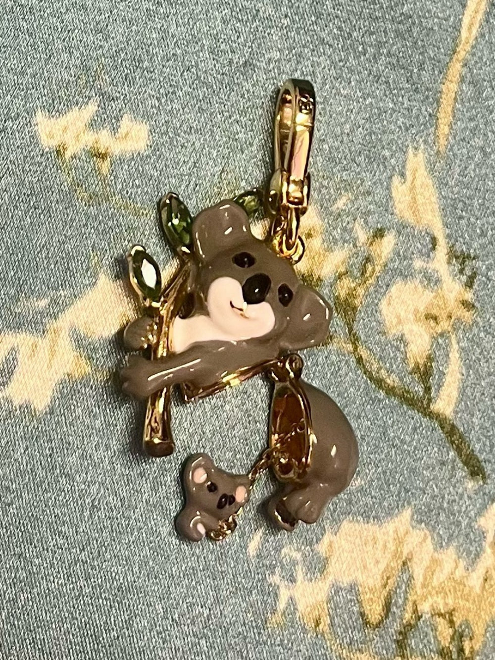 Juicy Couture Koala Charm/Pendant in Gray and Gold w Eucalyptus and Baby Koala