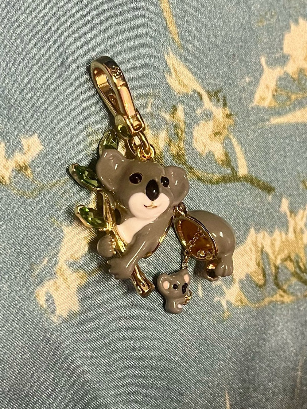 Juicy Couture Koala Charm/Pendant in Gray and Gold w Eucalyptus and Baby Koala