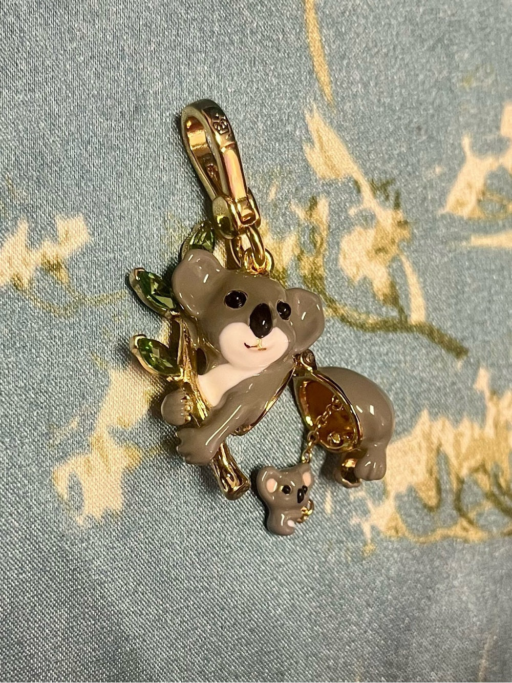 Juicy Couture Koala Charm/Pendant in Gray and Gold w Eucalyptus and Baby Koala