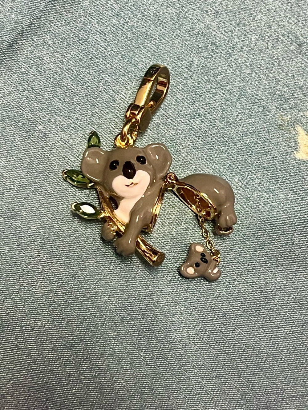 Juicy Couture Koala Charm/Pendant in Gray and Gold w Eucalyptus and Baby Koala