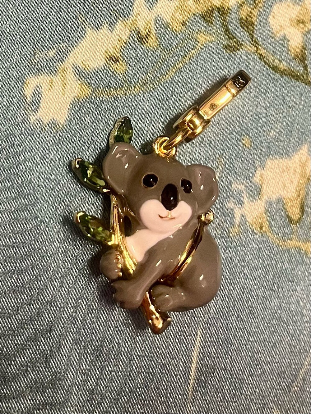 Juicy Couture Koala Charm/Pendant in Gray and Gold w Eucalyptus and Baby Koala