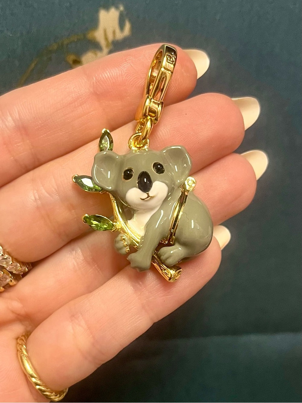 Juicy Couture Koala Charm/Pendant in Gray and Gold w Eucalyptus and Baby Koala