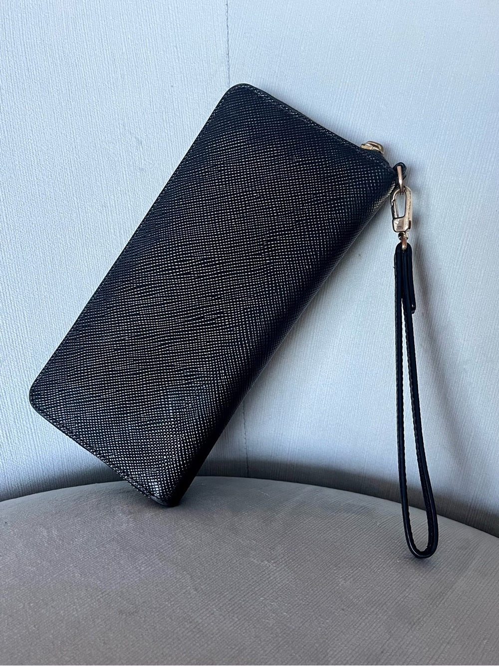 Tory Burch Black Saffiano Leather Perry Zip Passport Continental Wallet/Wristlet