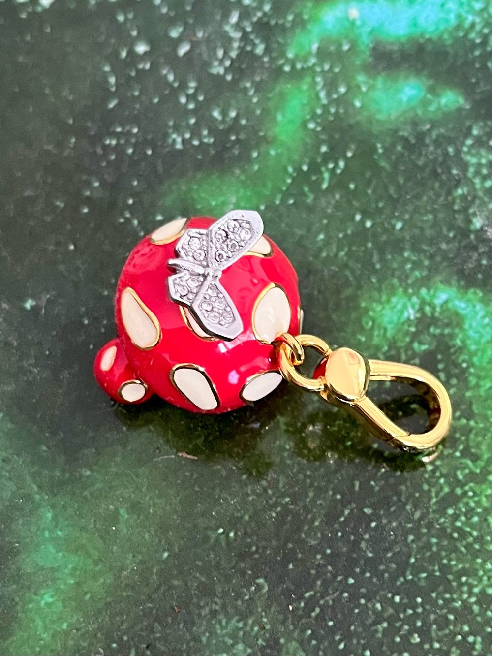 Juicy Couture Gold & Red Enamel Mushroom Charm/Pendant w Crystal Butterfly