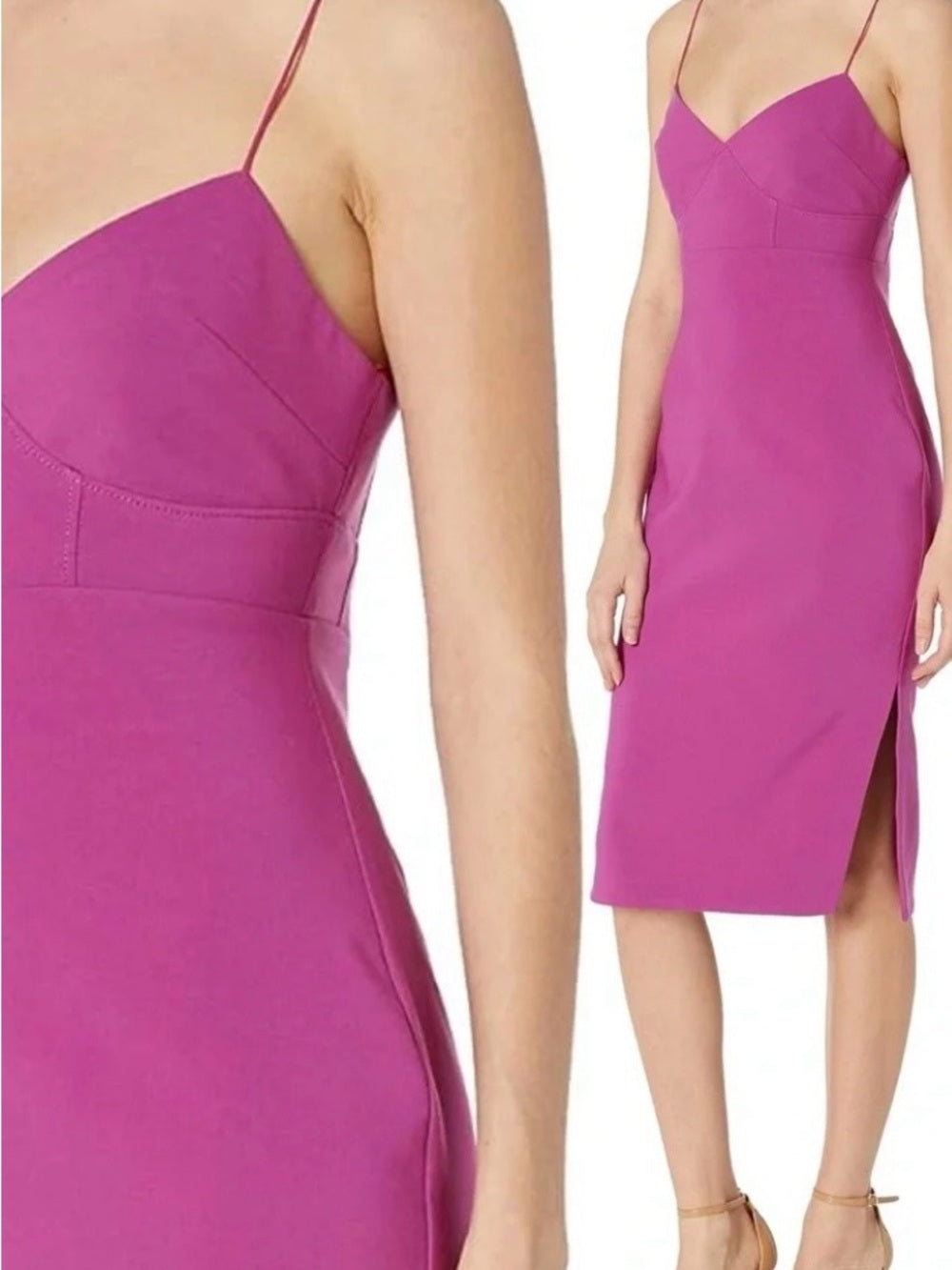 Likely Caprio Fuchsia Spaghetti-Strap Midi Dress w Side Slit - Size 00