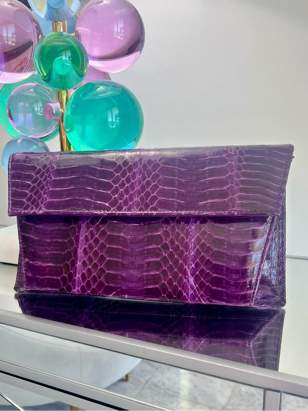 Vintage Genuine Python Leather Clutch / Crossbody Bag - RARE Purple Exotic Skin