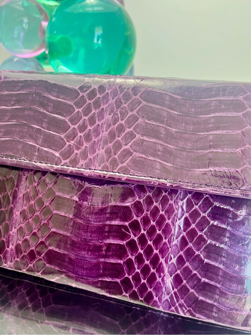 Vintage Genuine Python Leather Clutch / Crossbody Bag - RARE Purple Exotic Skin