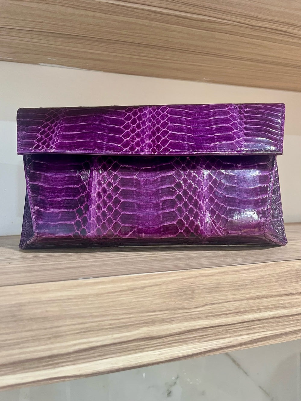 Vintage Genuine Python Leather Clutch / Crossbody Bag - RARE Purple Exotic Skin