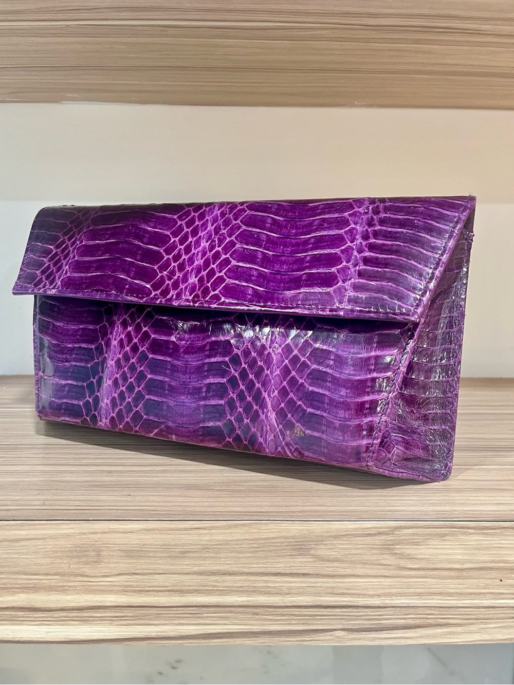 Vintage Genuine Python Leather Clutch / Crossbody Bag - RARE Purple Exotic Skin