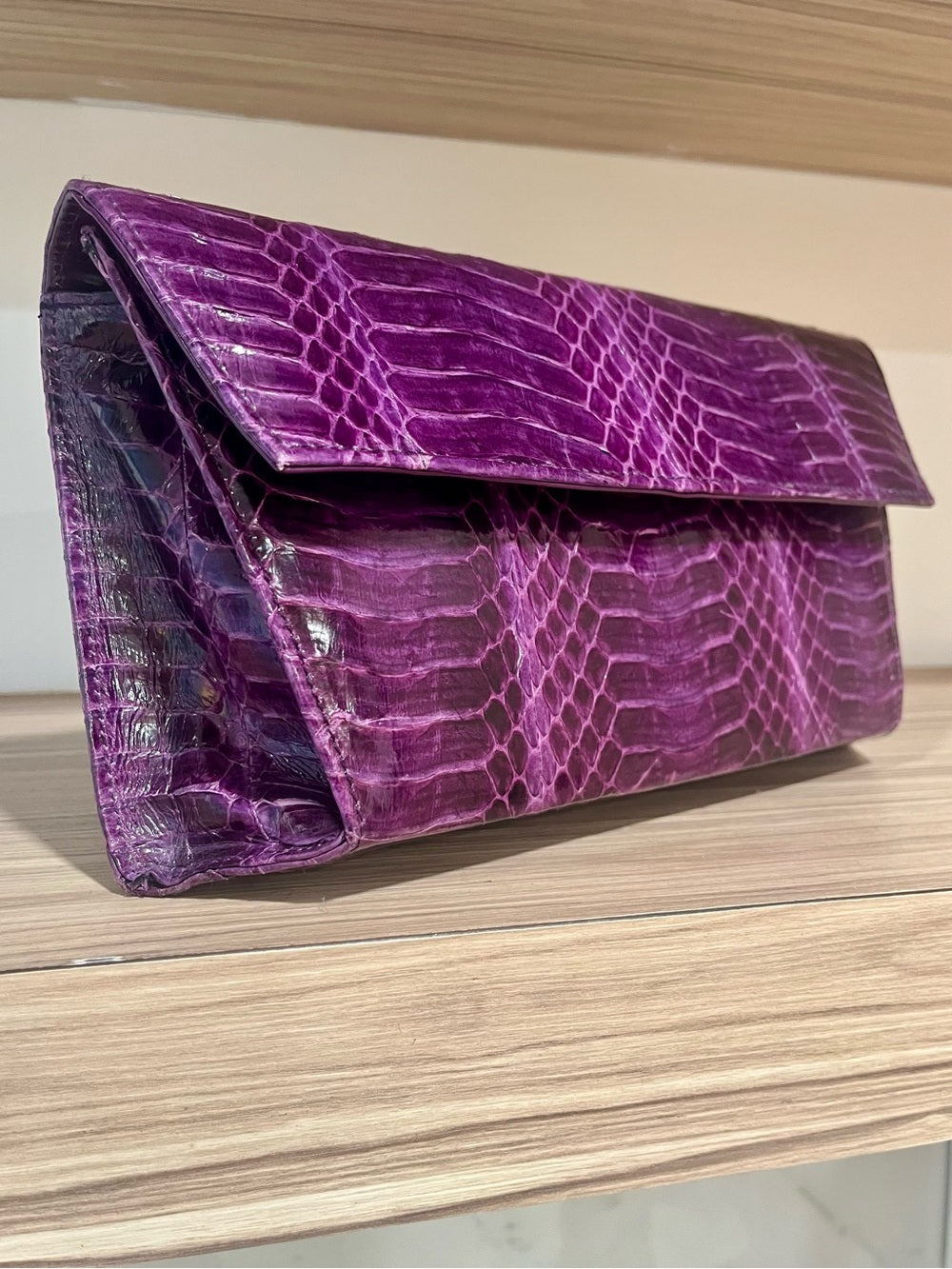 Vintage Genuine Python Leather Clutch / Crossbody Bag - RARE Purple Exotic Skin