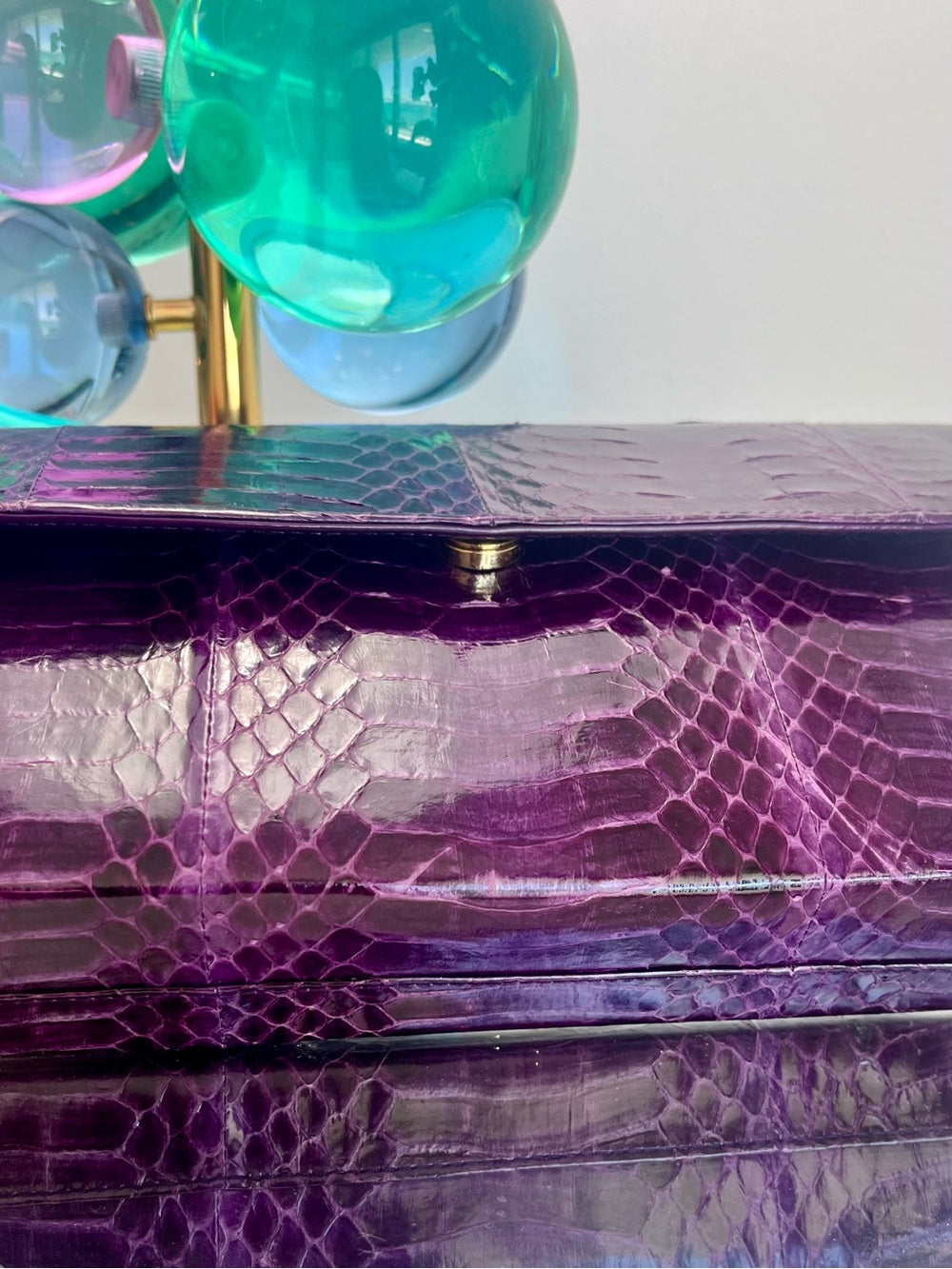 Vintage Genuine Python Leather Clutch / Crossbody Bag - RARE Purple Exotic Skin