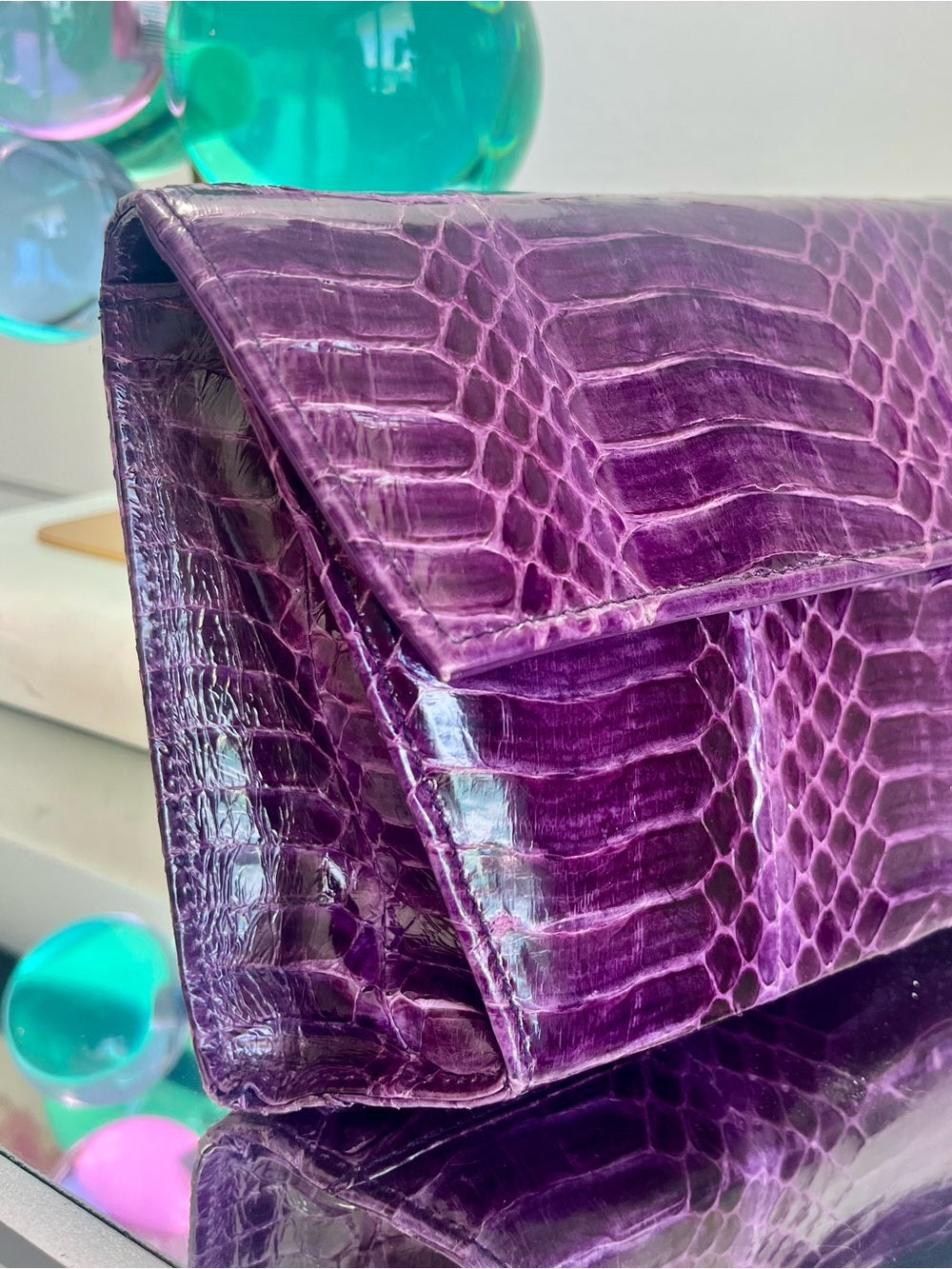 Vintage Genuine Python Leather Clutch / Crossbody Bag - RARE Purple Exotic Skin