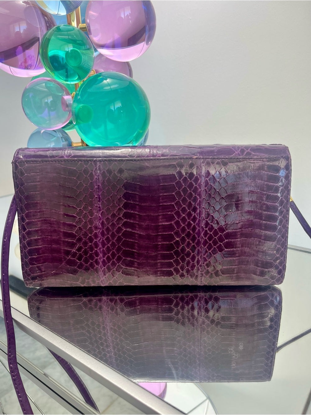 Vintage Genuine Python Leather Clutch / Crossbody Bag - RARE Purple Exotic Skin
