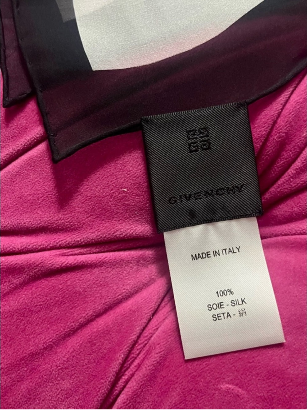 Givenchy Black Silk Logo Scarf – Monogram Print with Contrast Border (31.5”)