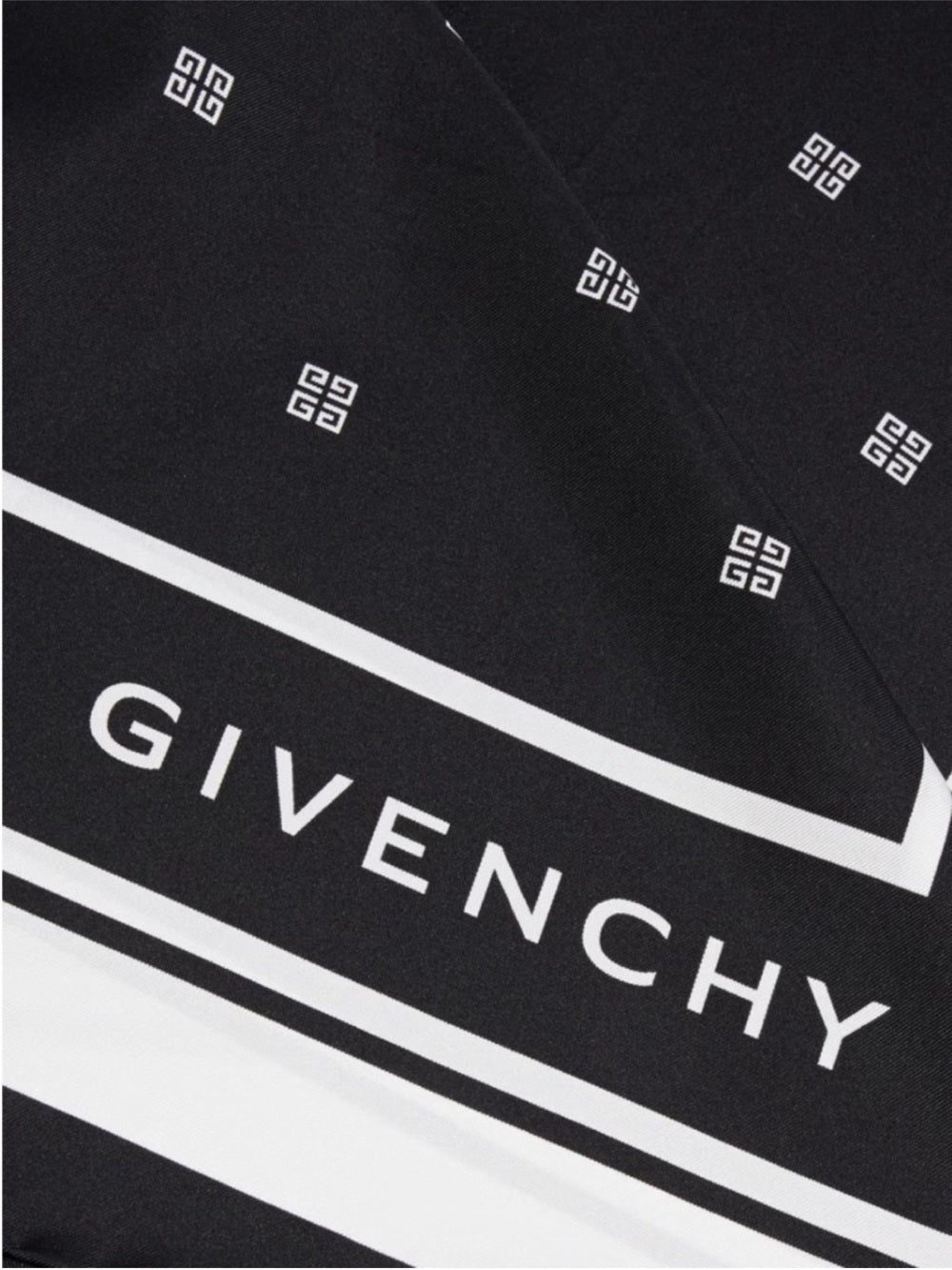 Givenchy Black Silk Logo Scarf – Monogram Print with Contrast Border (31.5”)