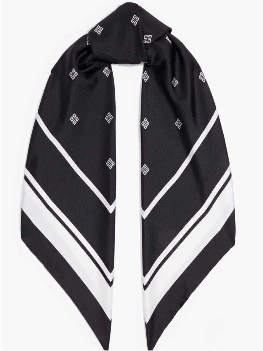 Givenchy Black Silk Logo Scarf – Monogram Print with Contrast Border (31.5”)