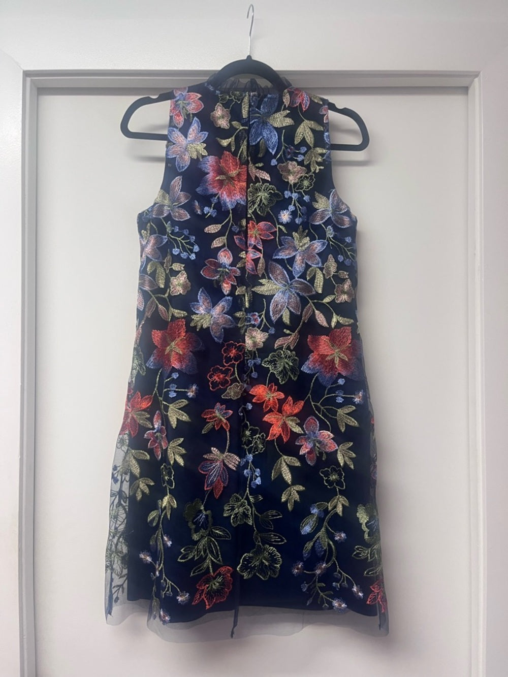 Anne Klein Navy Floral Embroidered Tulle Mini Dress