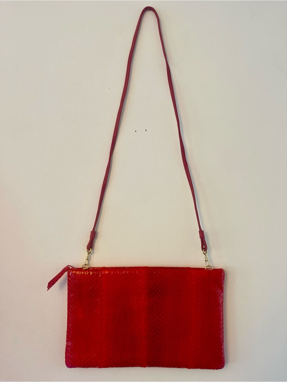 Red Genuine Python Clutch / Crossbody – Exotic Snakeskin Bag, Removable Strap