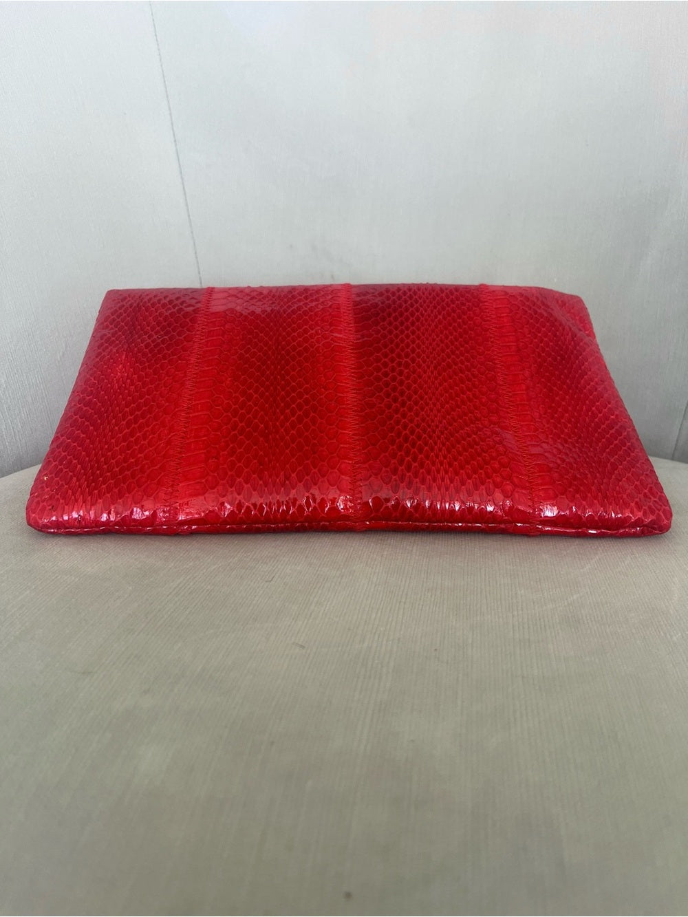 Red Genuine Python Clutch / Crossbody – Exotic Snakeskin Bag, Removable Strap