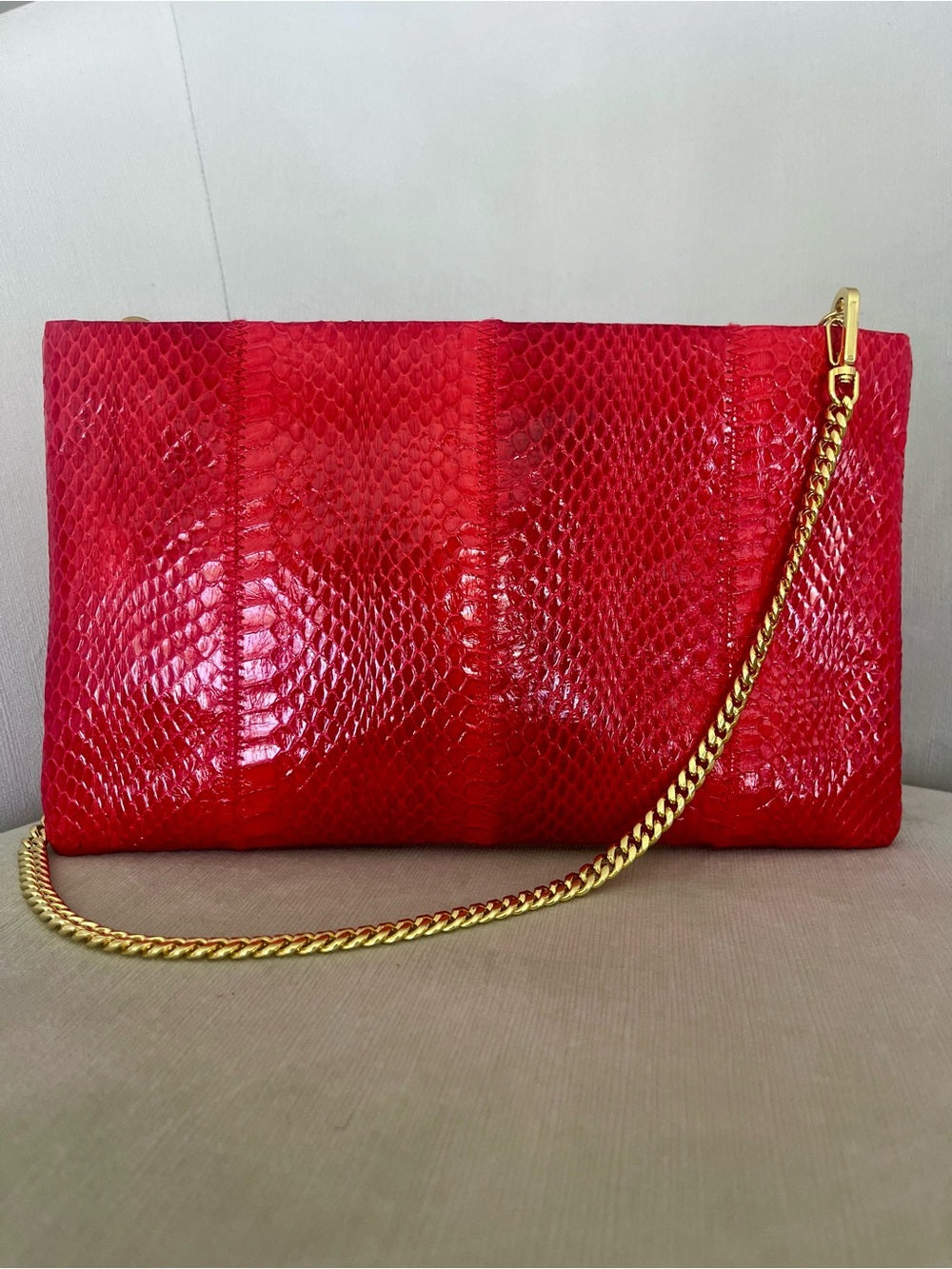 Red Genuine Python Clutch / Crossbody – Exotic Snakeskin Bag, Removable Strap