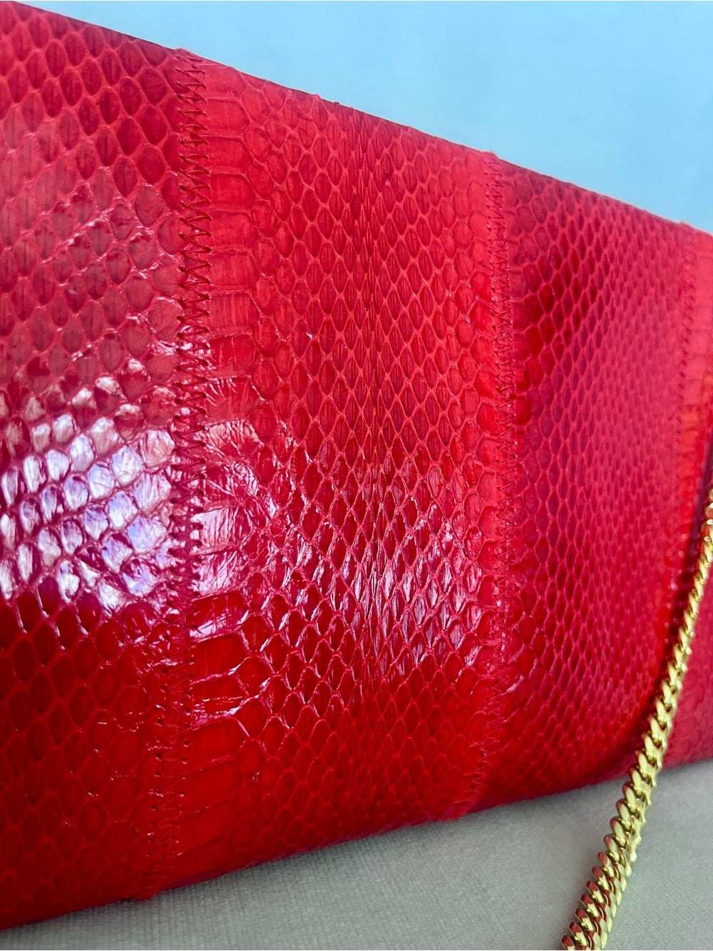 Red Genuine Python Clutch / Crossbody – Exotic Snakeskin Bag, Removable Strap
