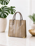 Neutral Snakeskin Structured Tote | Vintage Top Handle Exotic Bag - Quiet Luxury